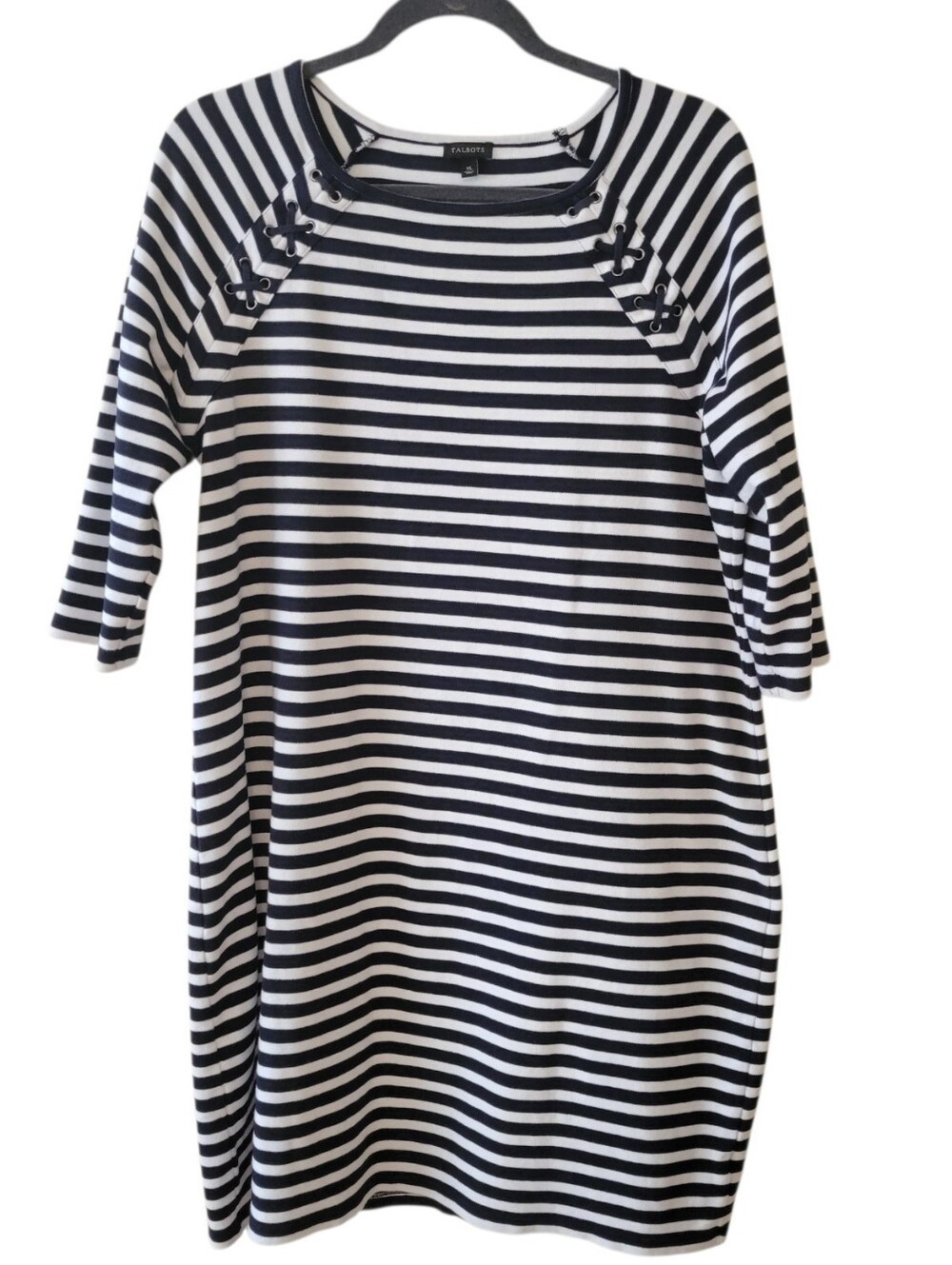 Talbots Black & White Nautical Stripe Cotton Shift Dress Size XL